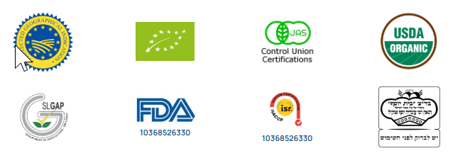 Certificados: UE Orgánico, USDA Orgánico, JAS Control Union, FDA, HACCP, SLGAP, Kosher
